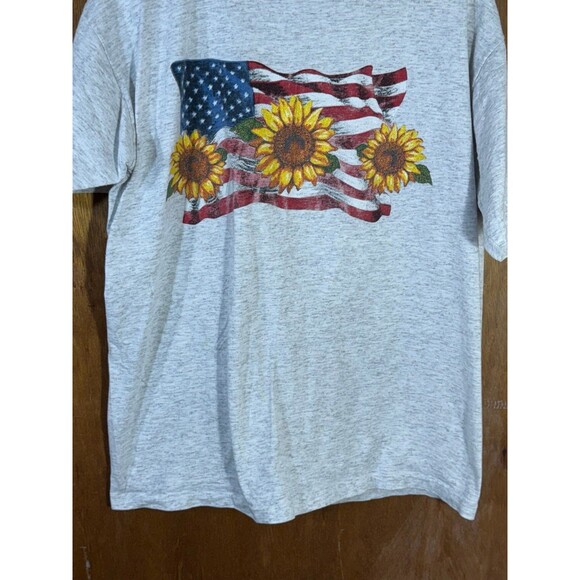 Vintage American Flag Sunflower Shirt Volunteer Large L USA - Picture 3 of 9